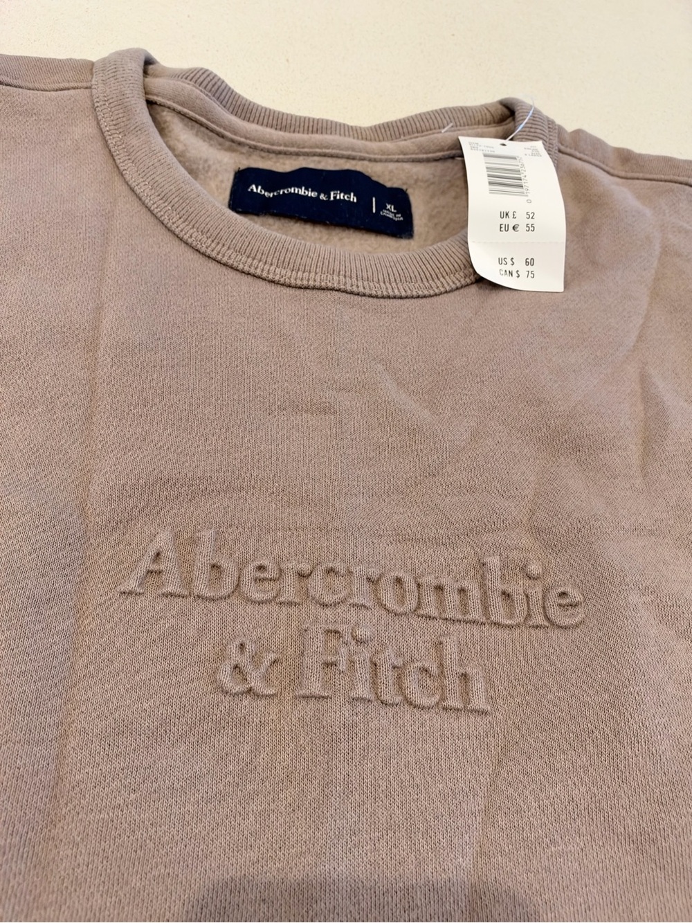 Abercrombie & Fitch Men's Embossed Crewneck Sweater - Taupe XL